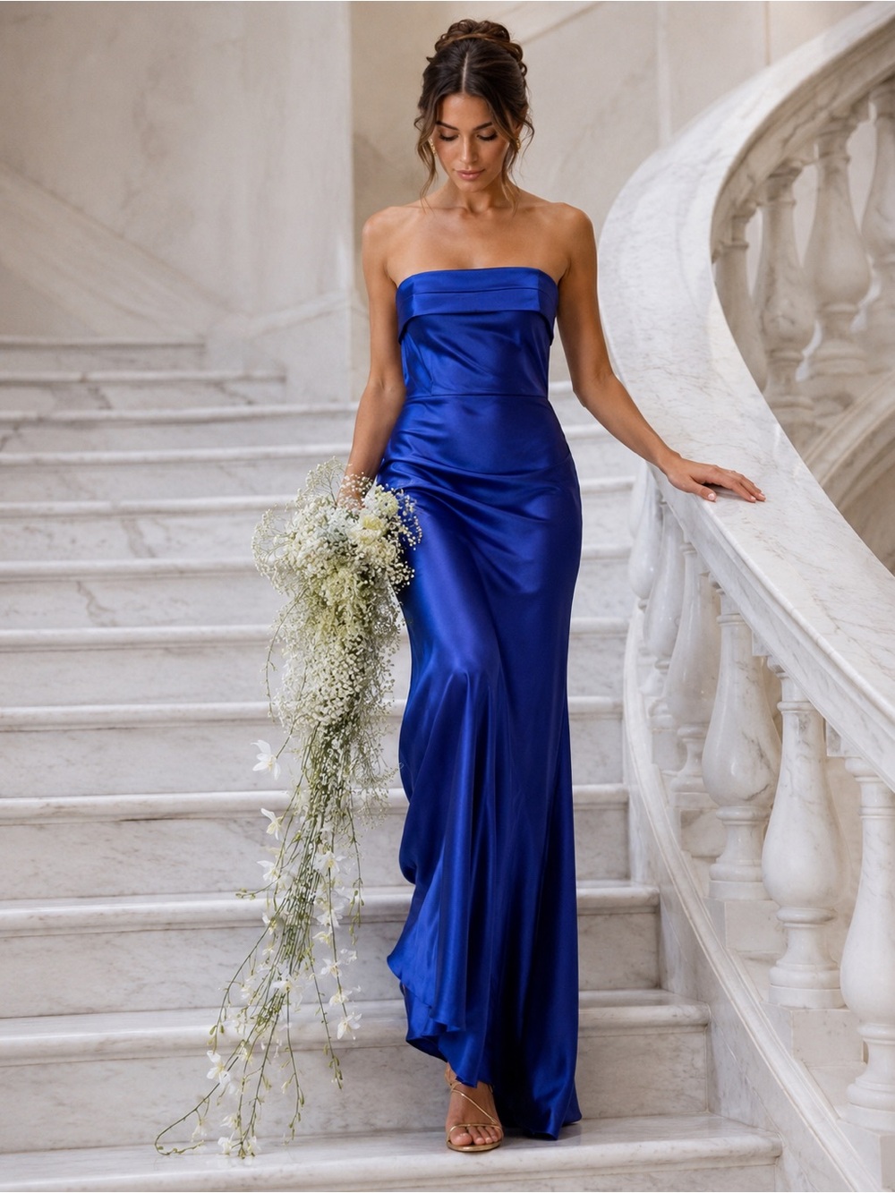 Royal Blue strapless bias cut bridesmaid dress wedding prom flawless condition
